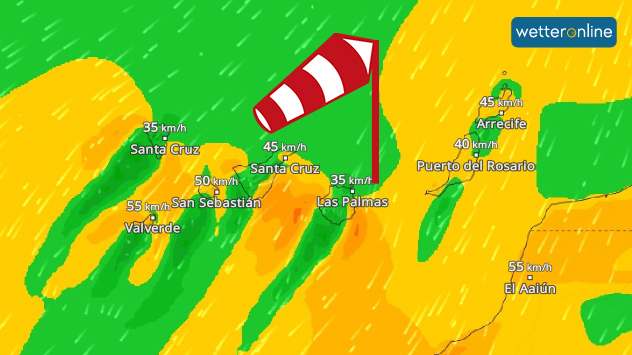 Weltweites WindRadar: Auf den Kanaren weht ein kräftiger Nordostwind. 