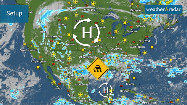 The stationary front bringing flooding rains is wedged between two high-pressure systems.