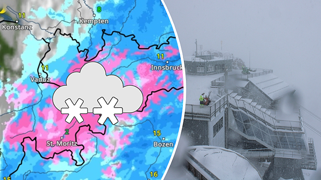 Nieve en el Zugspitze y el radar meteorológico con nieve
