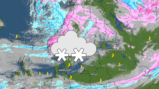 Vejrradar for torsdag med kraftige snefald i Skandinavien