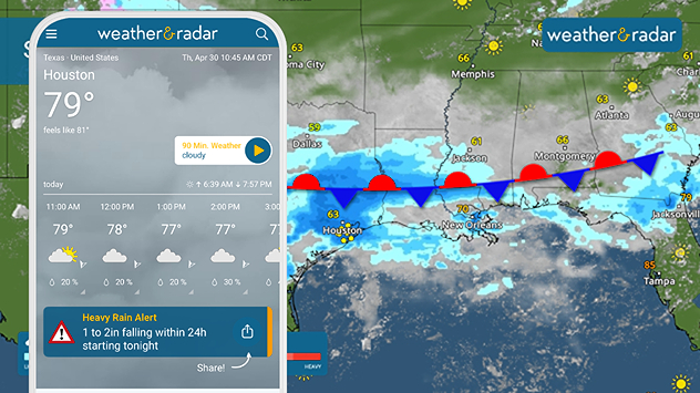 Heavy rain across Texas and the Gulf Coast.