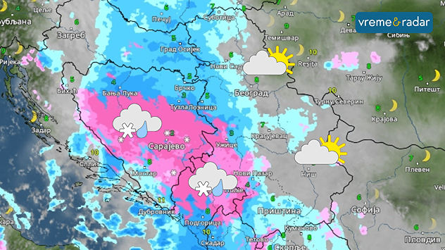 Kiša i sneg u utorak
