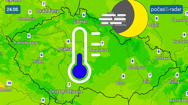 Předpověď minimálních teplot v Česku na neděli 24. 8. Noc na neděli bude v Česku velmi chladná.