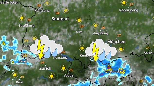 Gewittergefahr vom Südschwarzwald bis zu den Alpen