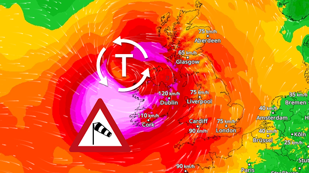 Ein schwerer Orkan trifft am Freitag Irland und Großbritannien.