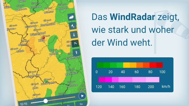 Das WindRadar zeigt, wie stark und woher der Wind weht
