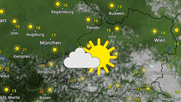 WetterRadar zeigt recht sonniges Wetter in Österreich