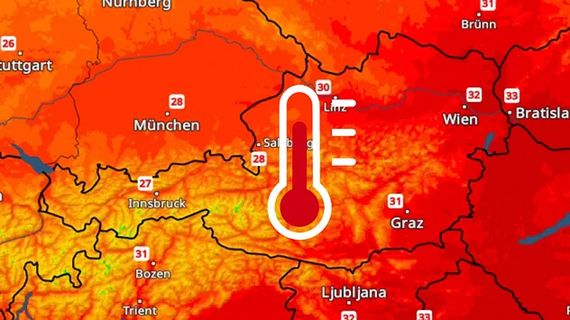 TemperaturRadar mit hohen Temperaturen in Österreich und im Alpenraum.