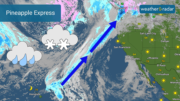 Atmospheric river: The pineapple express triggers heavy rain and snow in the PNW.