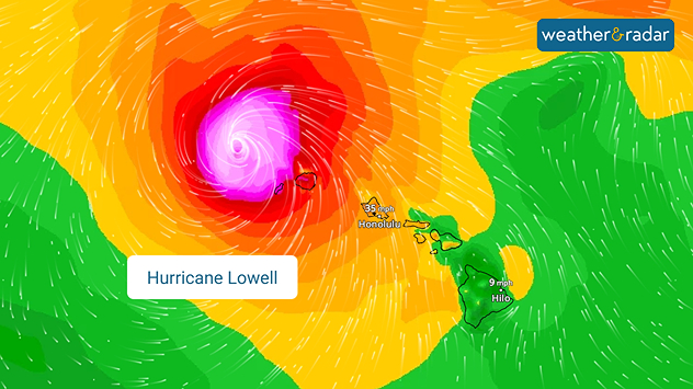 Hurricane Lowell on the WindRadar, just off the coast of the Hawaiian Islands.