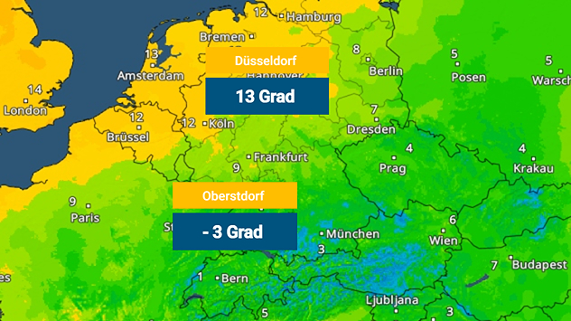 TemperaturRadar von Dienstagmorgen