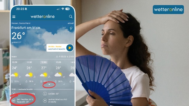 In der WetterOnline-App kann man neben der relativen Feuchte auch den Taupunkt für den aktuellen Tag und die nächsten Tage checken. 