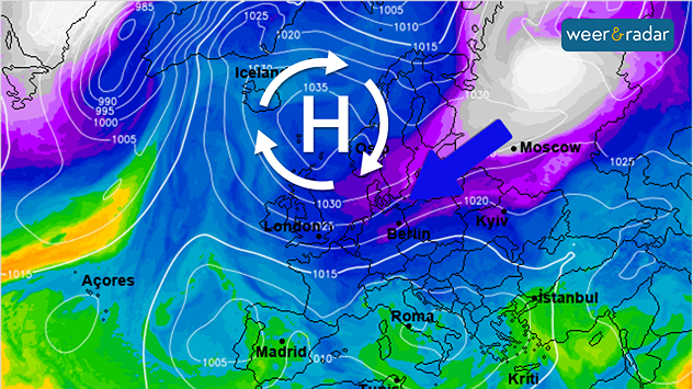 Een hogedrukgebied tussen Scandinavië, Schotland en IJsland zorgt tijdens de kerstdagen voor kouder weer en mogelijk licht winterse trekjes.