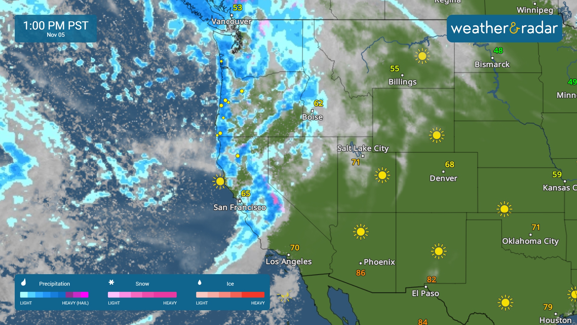 The WeatherRadar shows the potential for strong storms along the Pacific Northwest coast.
