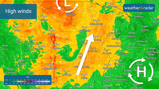 High winds across the plains