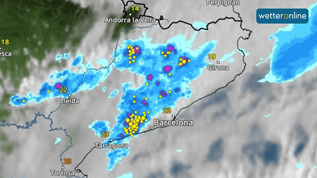 WetterRadar mit Gewittern über Katalonien