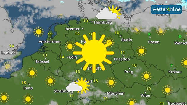 WetterRadar zeigt sehr viel Sonnenschein am Sonntag