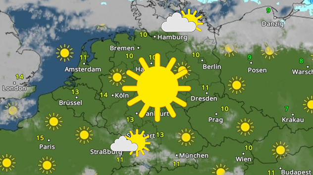 WetterRadar zeigt sehr viel Sonnenschein am Sonntag