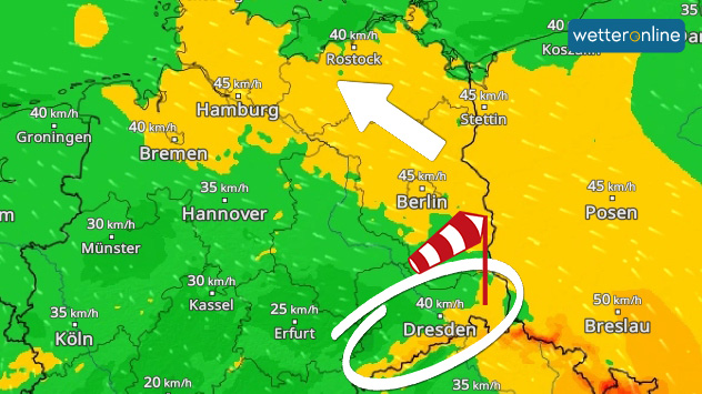 Gemäß WindRadar weht im Nordosten des Landes am Nachmittag ein ruppiger Südostwind. Im Erzgebirge frischt der Böhmische Wind auf.