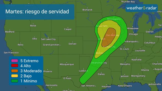 The Midwest is under a slight risk of severe storms. A few tornadoes are possible. 