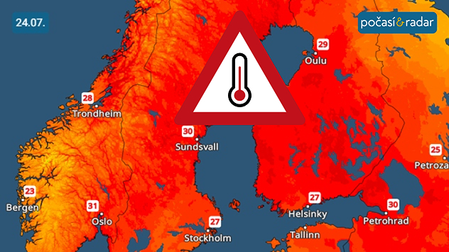 Teplotní radar: Skandinávie prožívá nezvykle horké dny.