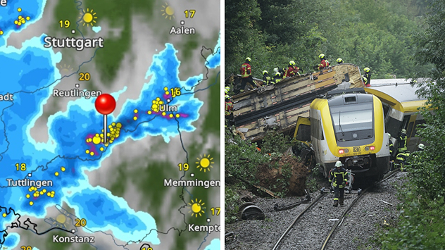 WetterRadar und Bild vom Zugunglück