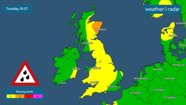 Map of weather warnings in the UK.