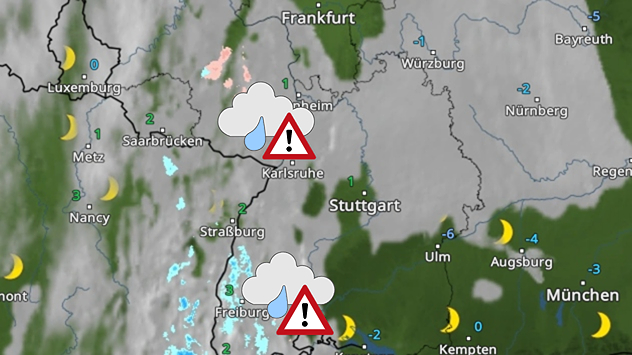 WetterRadar zeigt gefrierenden Regen am Donnerstagmorgen im Südwesten