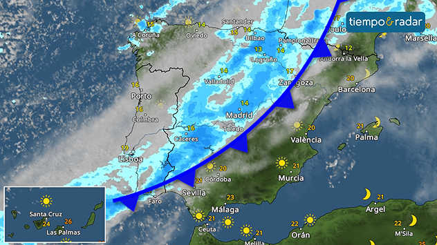 Aunque el panorama meteorológico ha ganado estabilidad, las lluvias regresan a España con la llegada de un frente por el noroeste.