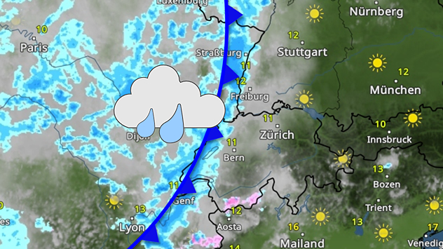 Kaltfront mit Regengüsse im WetterRadar