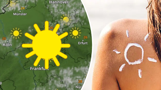 WetterRadar und Foto einer Frau mit Sonnencreme auf der Schulter