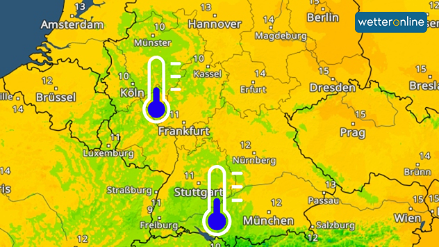 TemperaturRadar zeigt einstellige Werte am Donnerstagmorgen