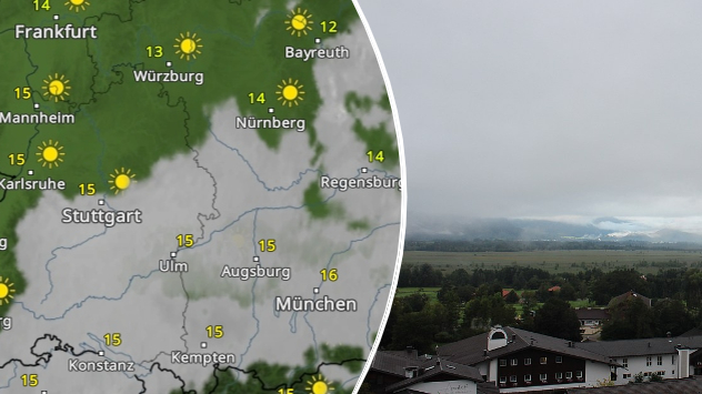 Trüber Start in Bayern - WetterRadar zeigt Hochnebel - Webcam von Murnau