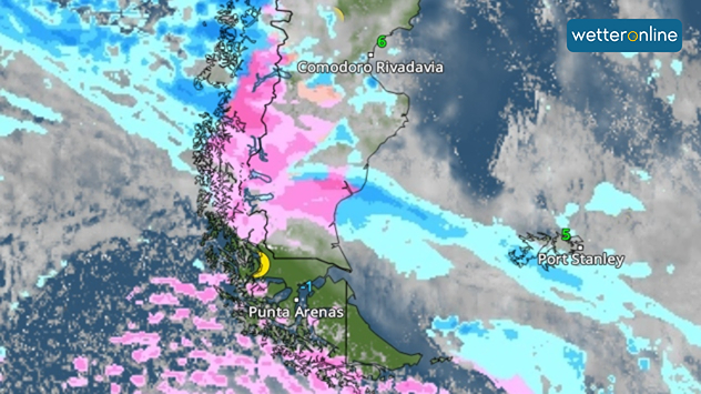 Meteorologická mapa ukazuje: Nástup zimy v jižní části Jižní Ameriky: Sníh v Chile a Patagonii