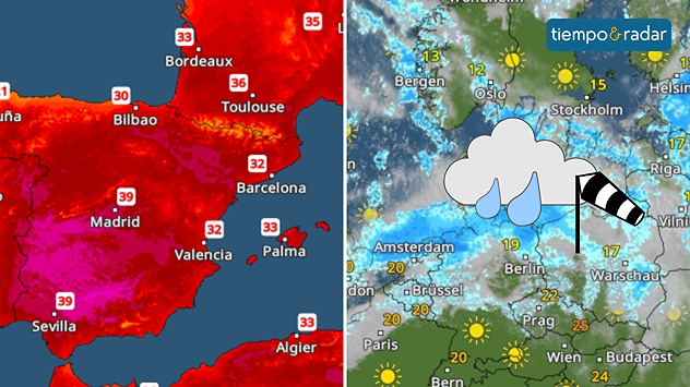 Al final de la semana, Europa muestra dos caras totalmente diferentes: calor intenso en varios países y fuertes lluvias en otros. 