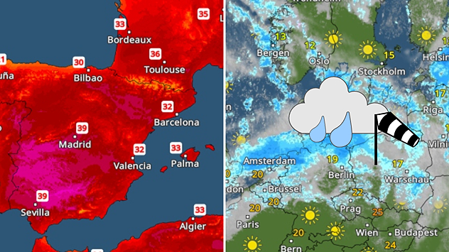Al final de la semana, Europa muestra dos caras totalmente diferentes: calor intenso en varios países y fuertes lluvias en otros.