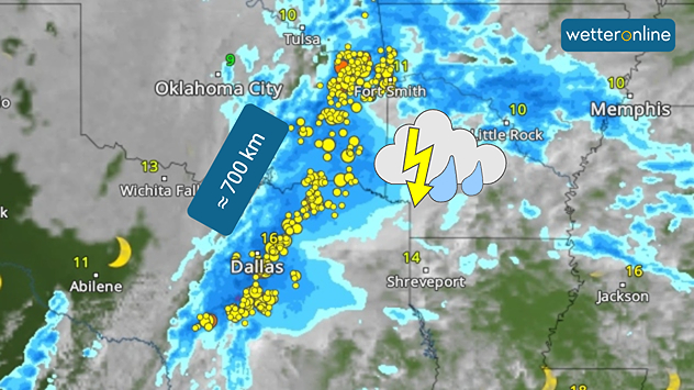WetterRadar: Gewaltige Gewitterlinie im Süden der USA