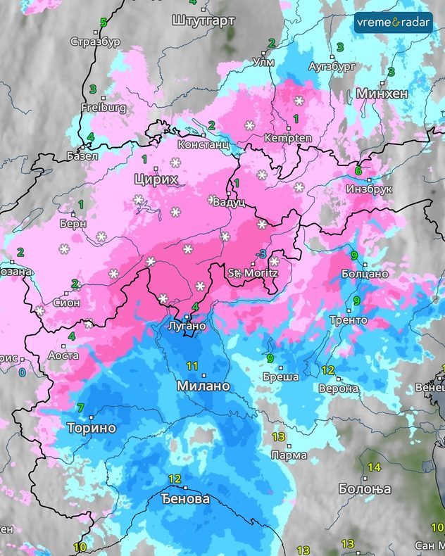 Snežne padavine na Alpima