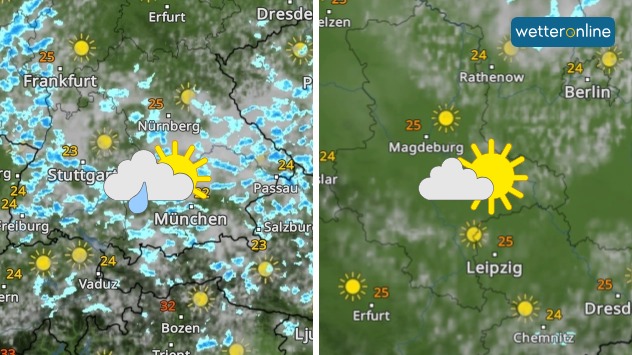Am Samstag gibt es große Unterschiede: Schauerwetter im Süden, Sonnenschein im Osten. 