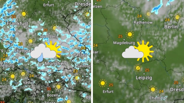 Am Samstag gibt es große Unterschiede: Schauerwetter im Süden, Sonnenschein im Osten.