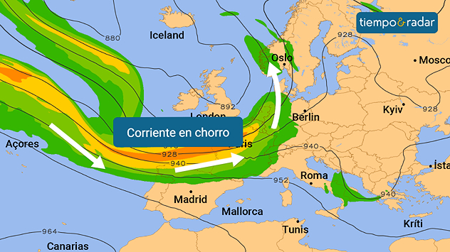 Esto hace que se imponga una corriente del oeste y que las borrascas atlánticas vuelvan a tener vía libre hacia nuestras latitudes.