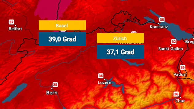 TemperaturRadar zeigt Hitze in der Schweiz