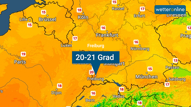 TemperaturRadar mit den Höchstwerten für Donnerstag