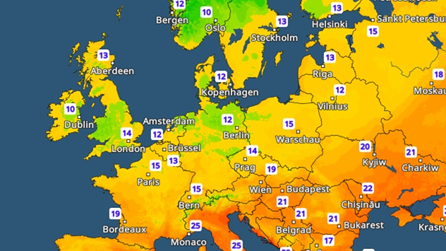 Radar des températures indiquant les températures minimales enregistrées samedi matin. De vastes régions d'Allemagne affichent des températures comprises entre 10 et 15 degrés, tandis que dans le sud-est, la nuit reste un peu plus douce.