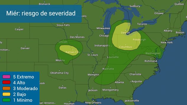 Riesgo de tormentas el miércoles.