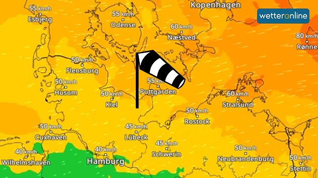 WindRadar zeigt starken bis stürmischen Wind in Norddeutschland