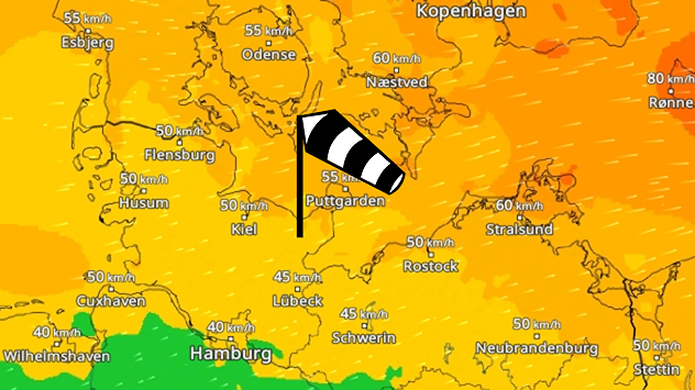 WindRadar zeigt starken bis stürmischen Wind in Norddeutschland