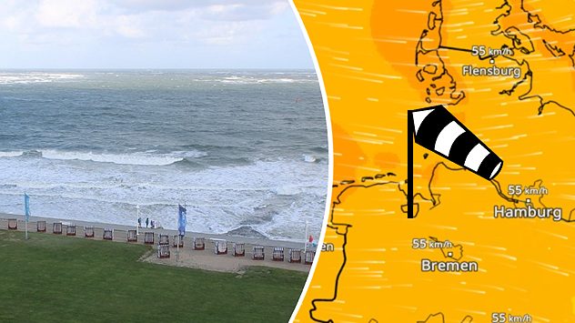 WindRadar Norden und Webcam Norderney mit großen Wellen (c) foto-webcam.eu
