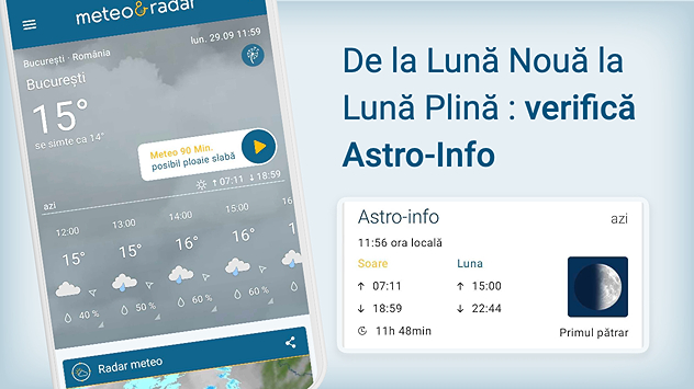 Rubrica Astro-Info în aplicația Meteo & Radar: fazele Lunii