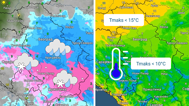 Hladno s kišom i snegom